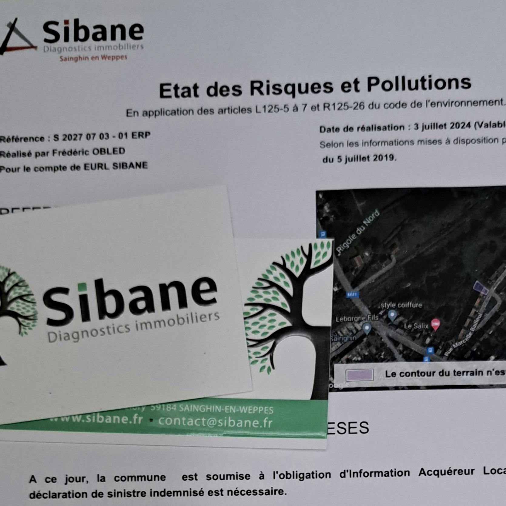 Photographie réalisée par Sibane représentant un rapport état des risques et pollutions